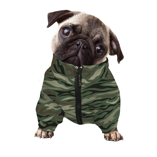 Green Camo Zebra Pattern Print Dog Zip Up Jacket