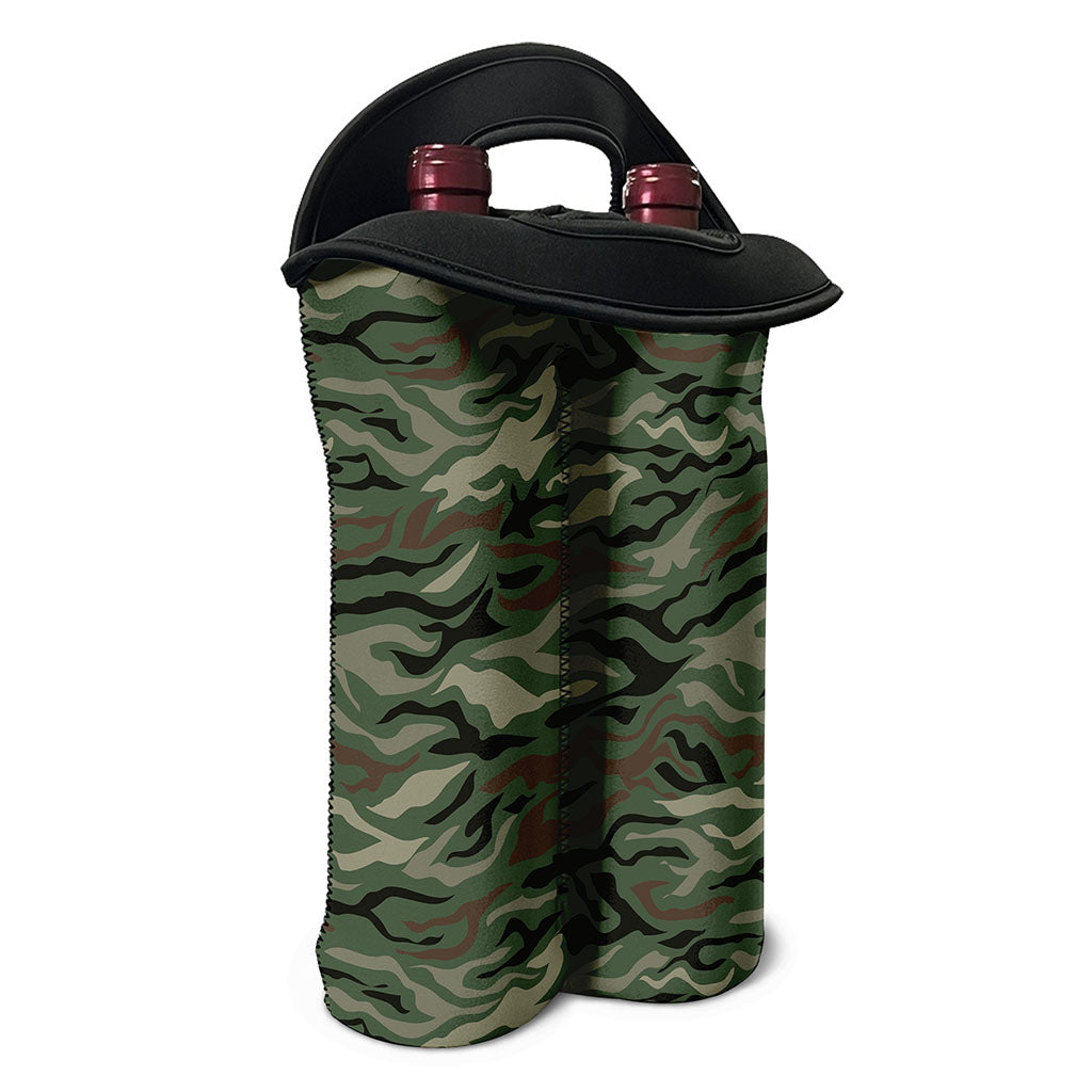 Green Camo Zebra Pattern Print Double Neoprene Wine Tote