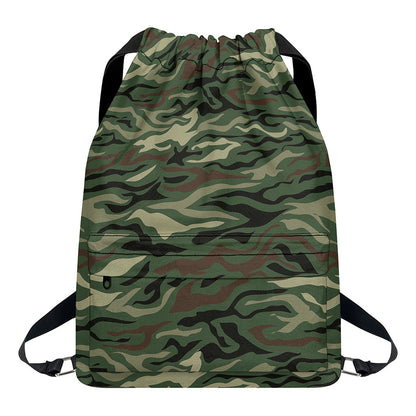 Green Camo Zebra Pattern Print Drawstring Backpack