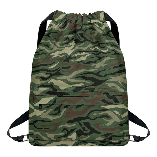 Green Camo Zebra Pattern Print Drawstring Backpack