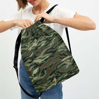 Green Camo Zebra Pattern Print Drawstring Backpack