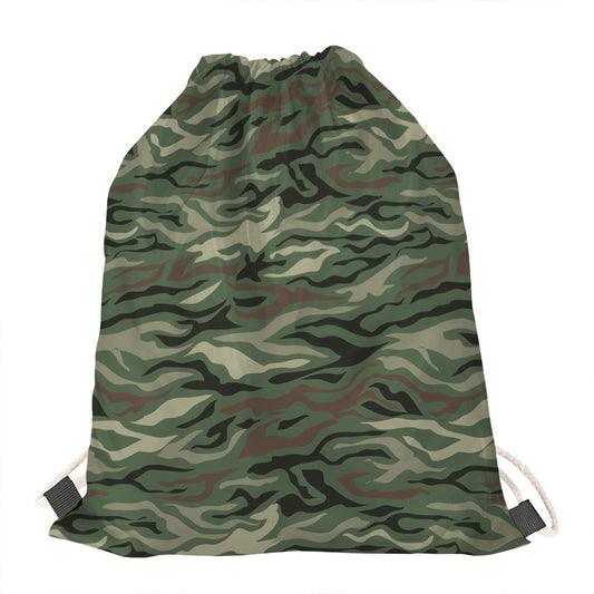 Green Camo Zebra Pattern Print Drawstring Bag