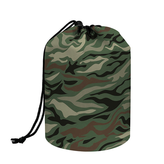 Green Camo Zebra Pattern Print Drawstring Makeup Bag