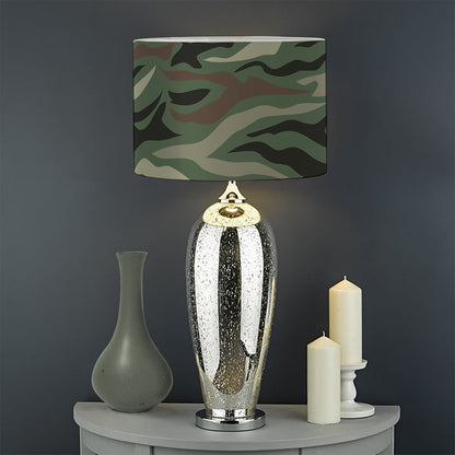Green Camo Zebra Pattern Print Drum Lamp Shade