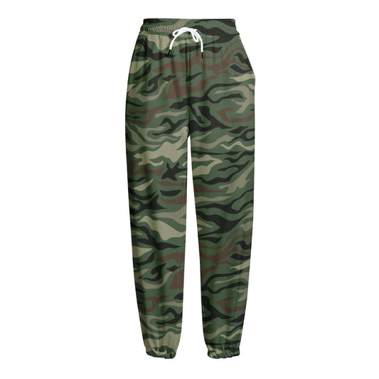 Green Camo Zebra Pattern Print Fleece Lined Knit Pants