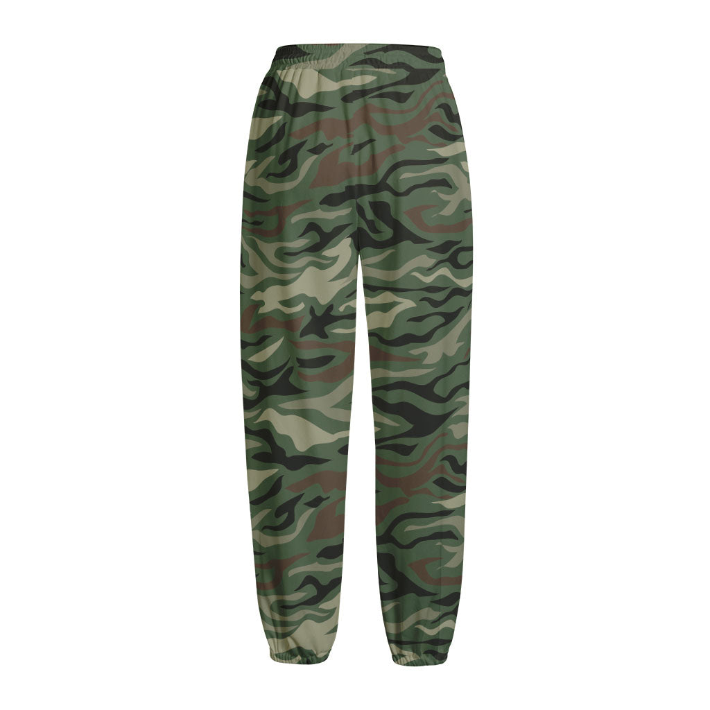 Green Camo Zebra Pattern Print Fleece Lined Knit Pants