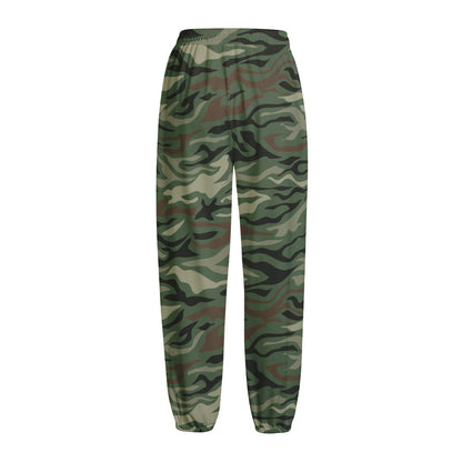 Green Camo Zebra Pattern Print Fleece Lined Knit Pants