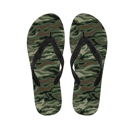 Green Camo Zebra Pattern Print Flip Flops
