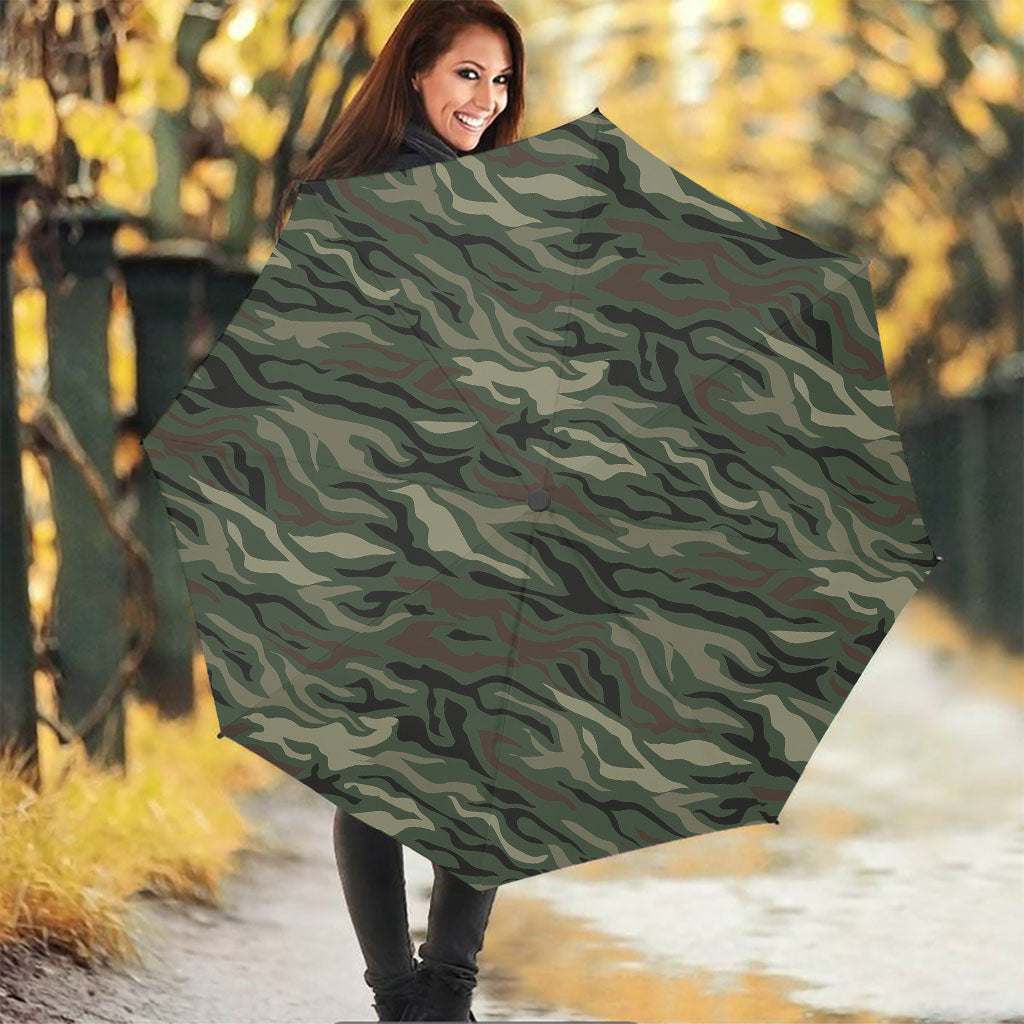 Green Camo Zebra Pattern Print Foldable Umbrella