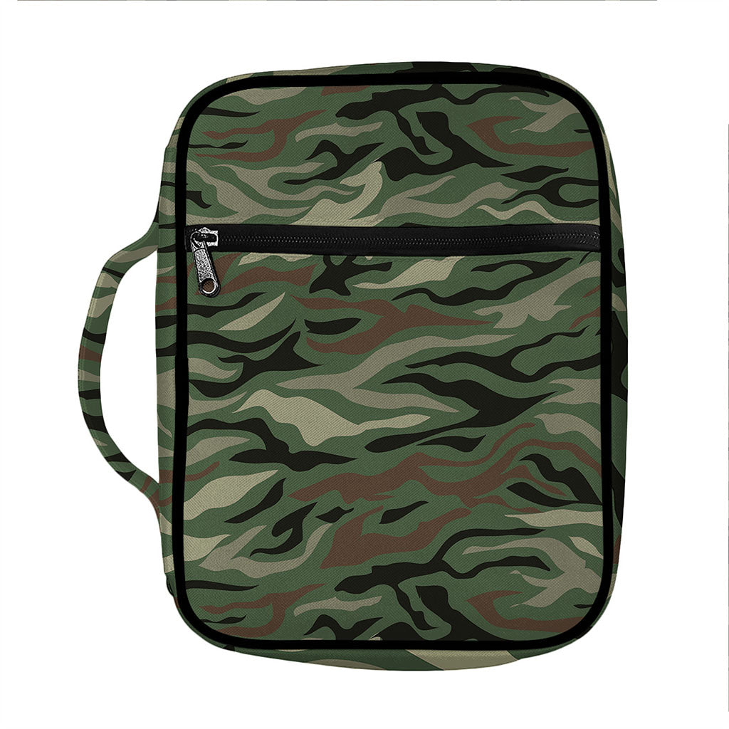 Green Camo Zebra Pattern Print Front Pocket Bible Bag