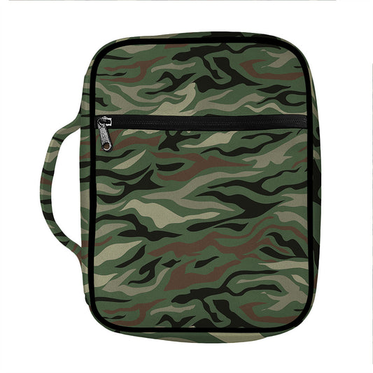Green Camo Zebra Pattern Print Front Pocket Bible Bag