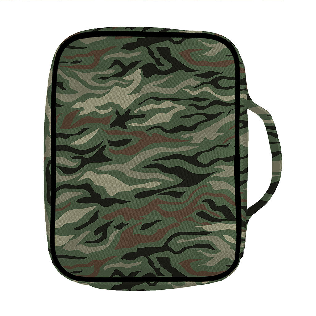Green Camo Zebra Pattern Print Front Pocket Bible Bag