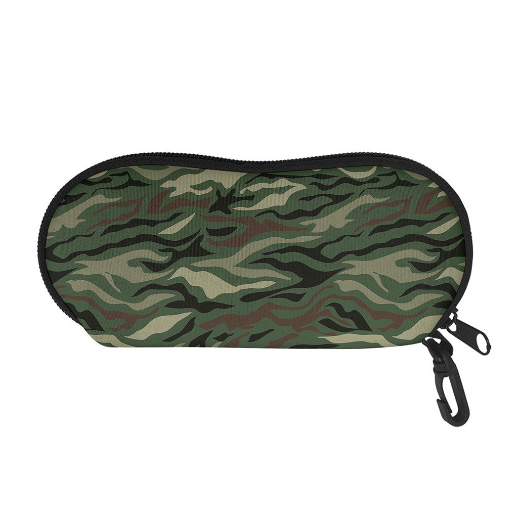 Green Camo Zebra Pattern Print Glasses Case