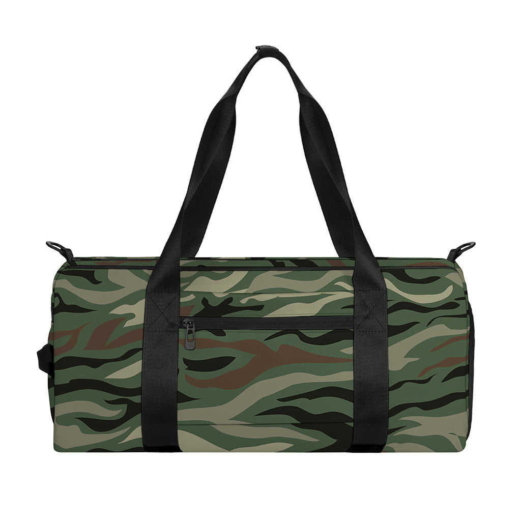 Green Camo Zebra Pattern Print Gym Bag