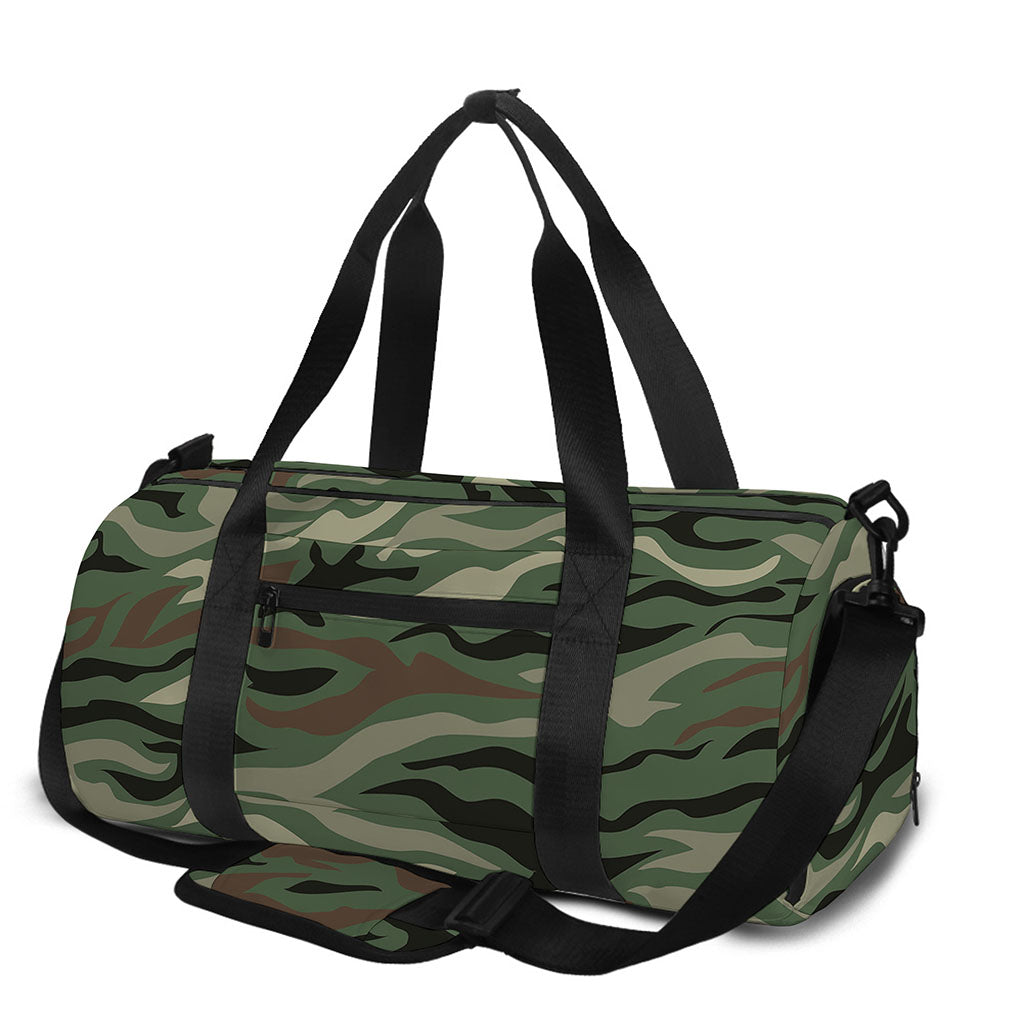 Green Camo Zebra Pattern Print Gym Bag