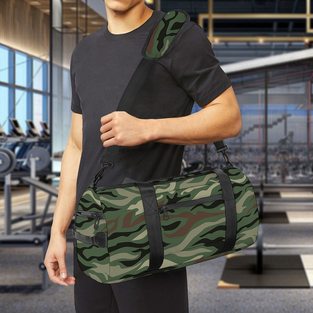 Green Camo Zebra Pattern Print Gym Bag