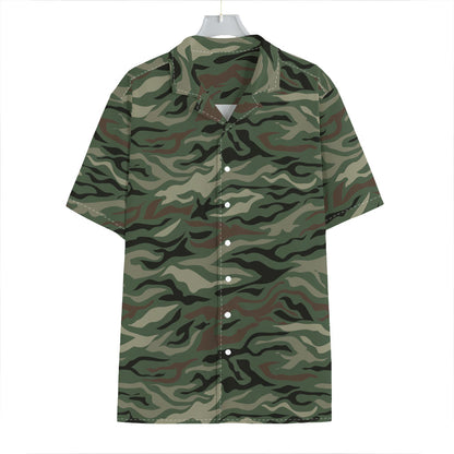 Green Camo Zebra Pattern Print Hawaiian Shirt