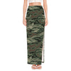 Green Camo Zebra Pattern Print High Slit Maxi Skirt