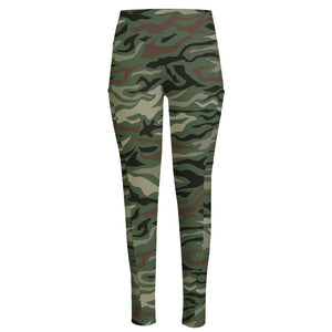 Green Camo Zebra Pattern Print High-Waisted Pocket Leggings