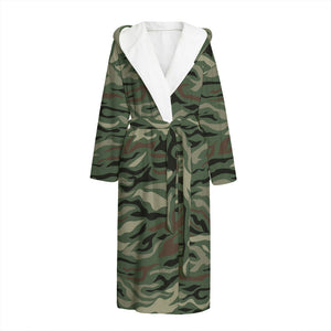 Green Camo Zebra Pattern Print Hooded Bathrobe