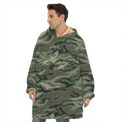 Green Camo Zebra Pattern Print Hoodie Blanket