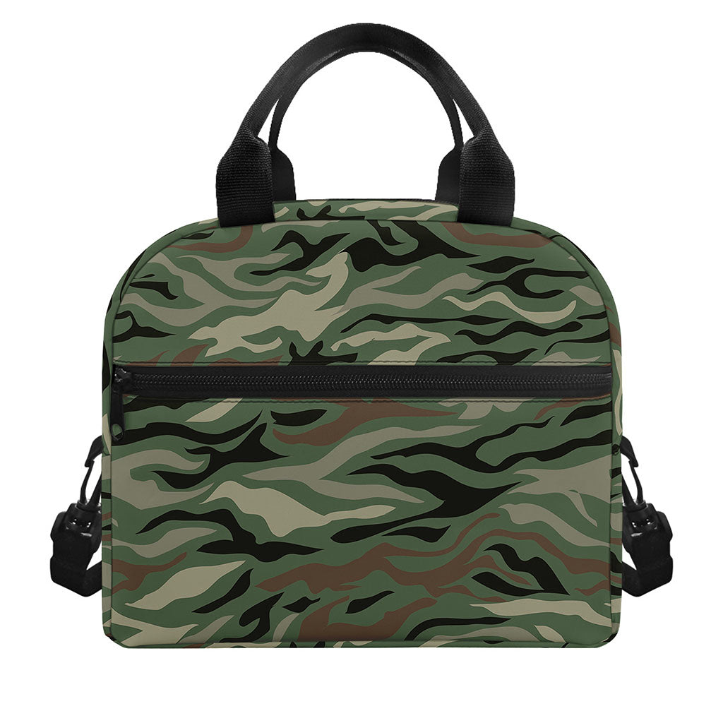 Green Camo Zebra Pattern Print Insulated Lunch Bag