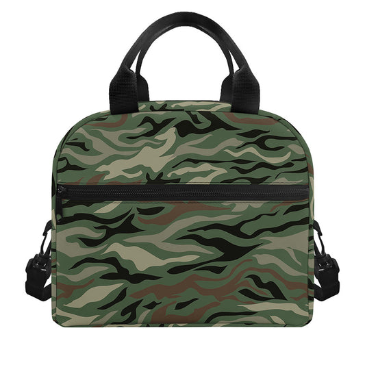 Green Camo Zebra Pattern Print Insulated Lunch Bag