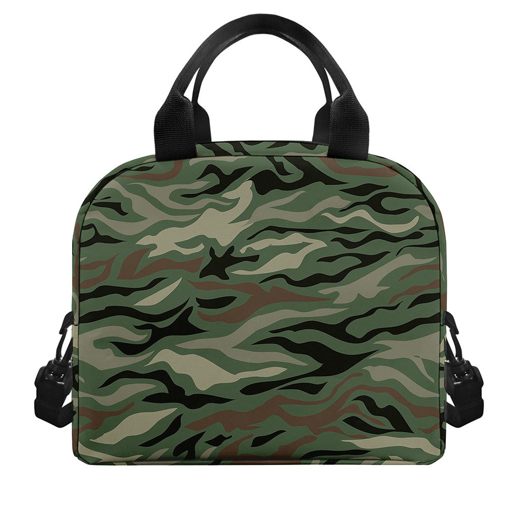 Green Camo Zebra Pattern Print Insulated Lunch Bag
