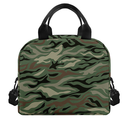 Green Camo Zebra Pattern Print Insulated Lunch Bag