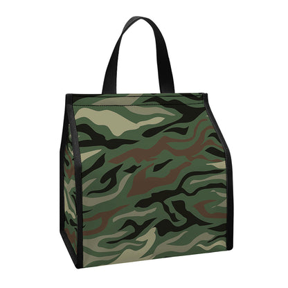 Green Camo Zebra Pattern Print Insulated Lunch Tote
