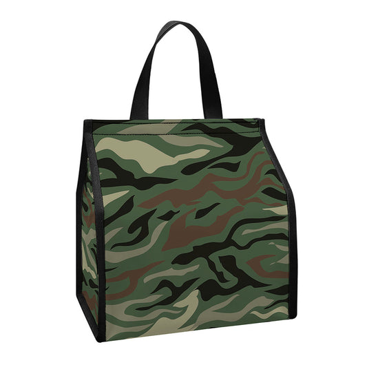 Green Camo Zebra Pattern Print Insulated Lunch Tote