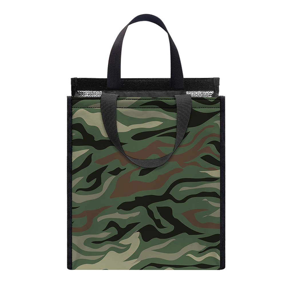 Green Camo Zebra Pattern Print Insulated Lunch Tote