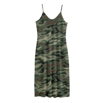 Green Camo Zebra Pattern Print Jersey Midi Cami Dress
