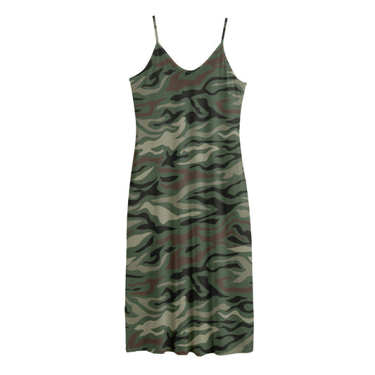 Green Camo Zebra Pattern Print Jersey Midi Cami Dress
