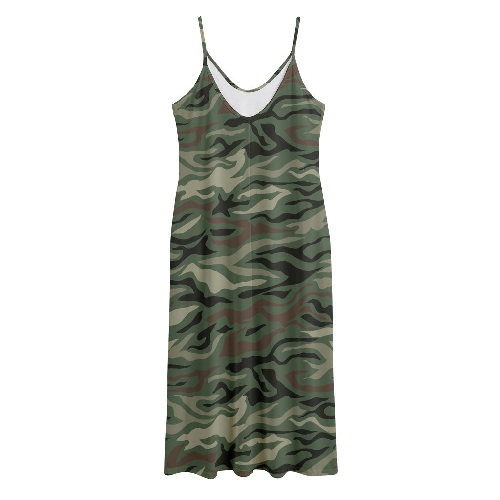 Green Camo Zebra Pattern Print Jersey Midi Cami Dress