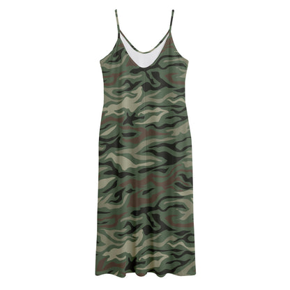 Green Camo Zebra Pattern Print Jersey Midi Cami Dress