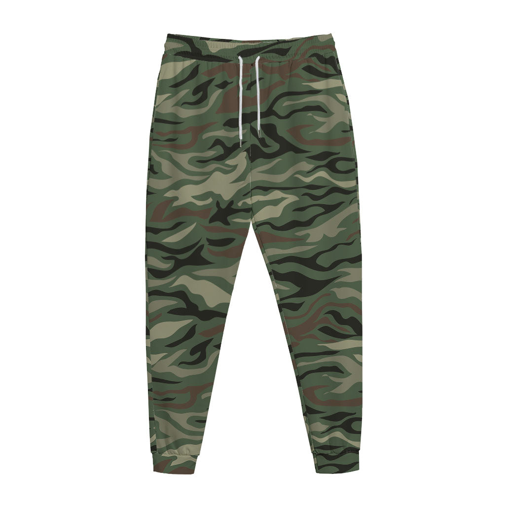 Green Camo Zebra Pattern Print Jogger Pants