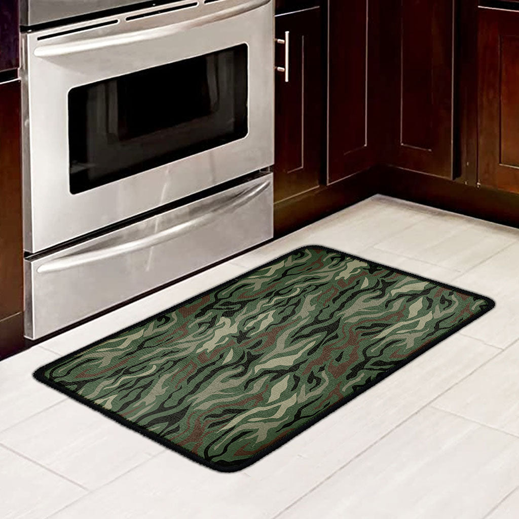 Green Camo Zebra Pattern Print Kitchen Mat