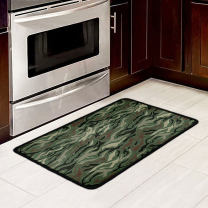 Green Camo Zebra Pattern Print Kitchen Mat