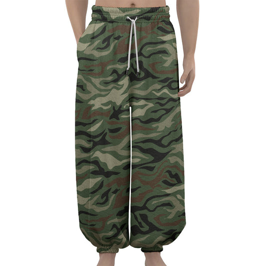 Green Camo Zebra Pattern Print Lantern Pants