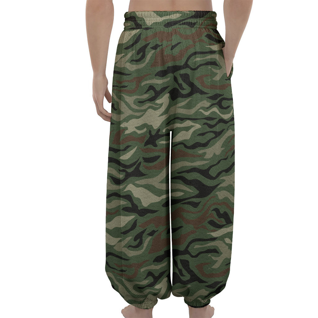 Green Camo Zebra Pattern Print Lantern Pants