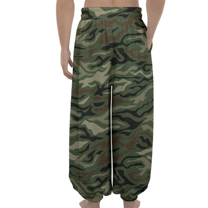 Green Camo Zebra Pattern Print Lantern Pants