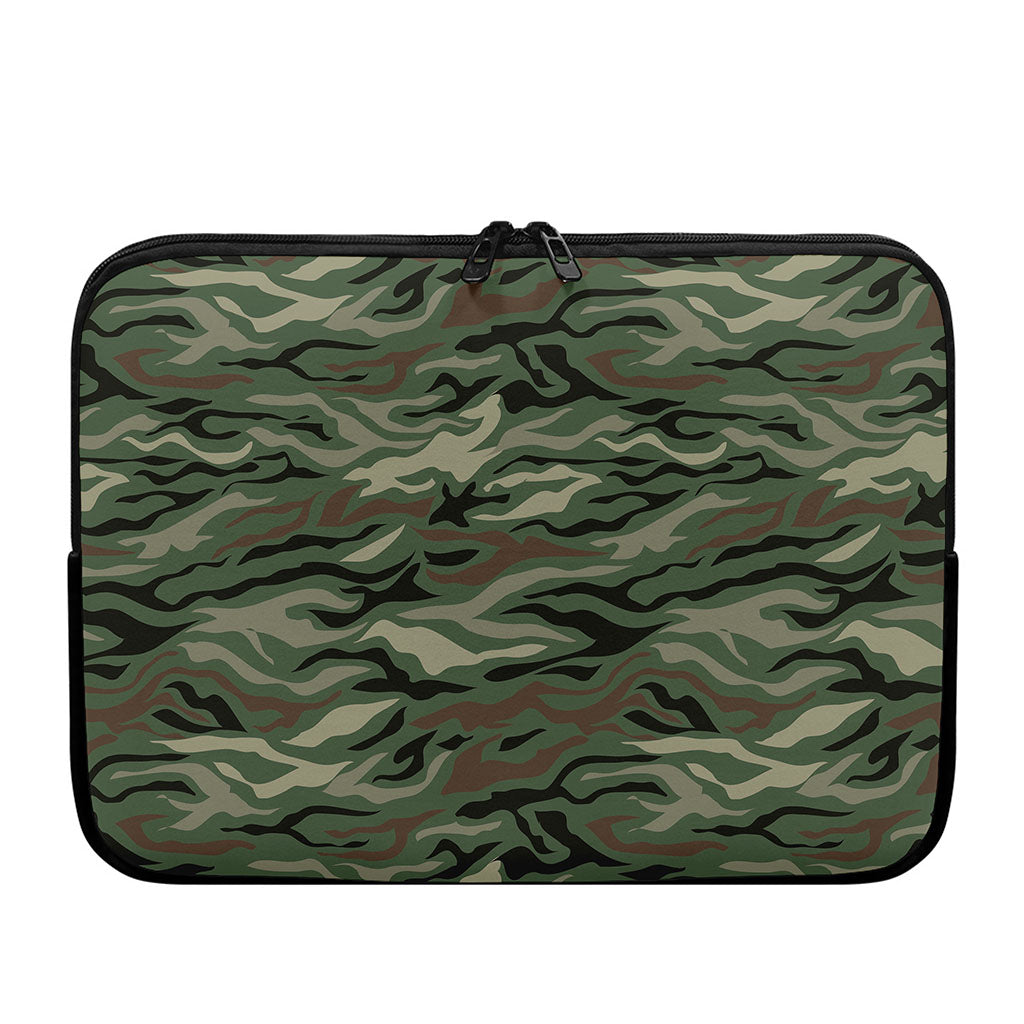 Green Camo Zebra Pattern Print Laptop Sleeve