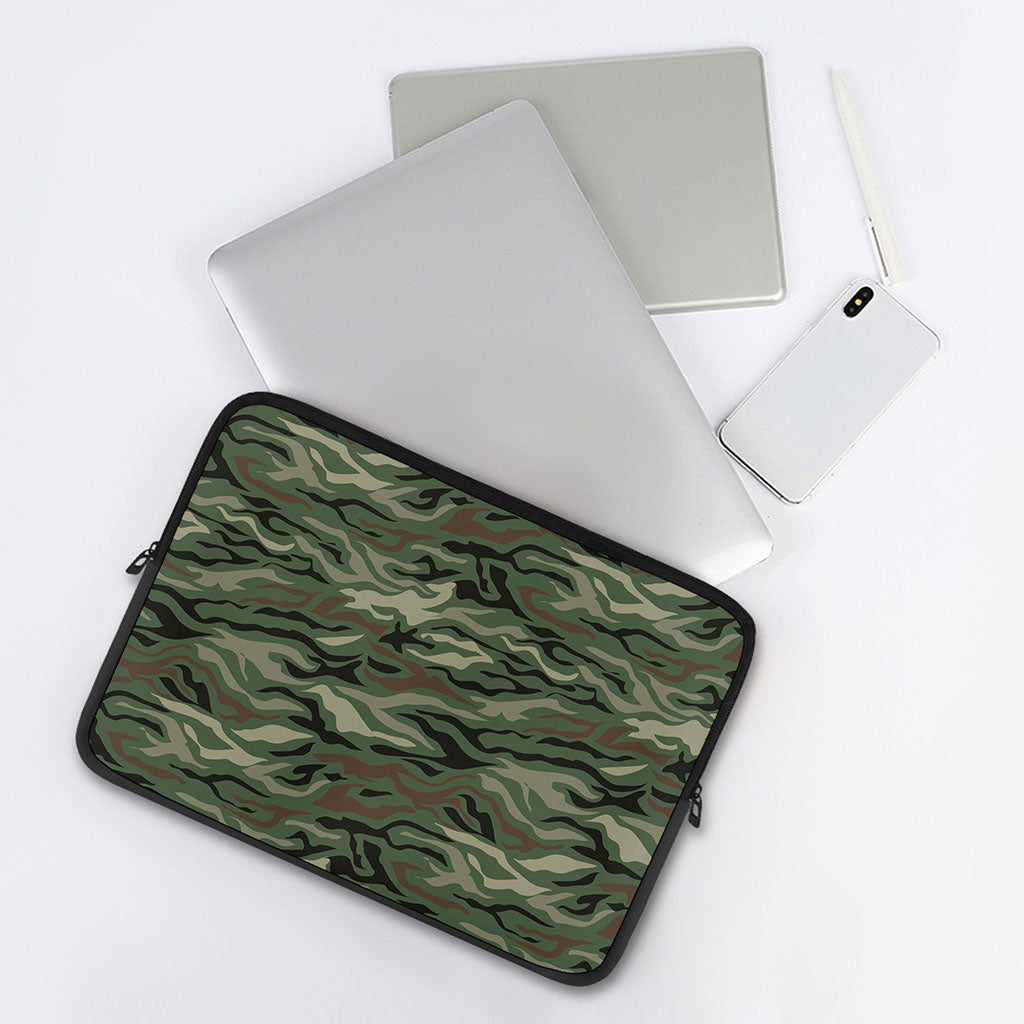 Green Camo Zebra Pattern Print Laptop Sleeve