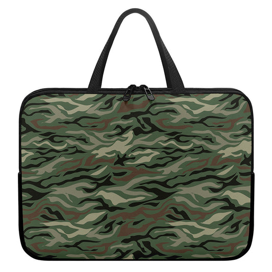 Green Camo Zebra Pattern Print Laptop Sleeve With Handle