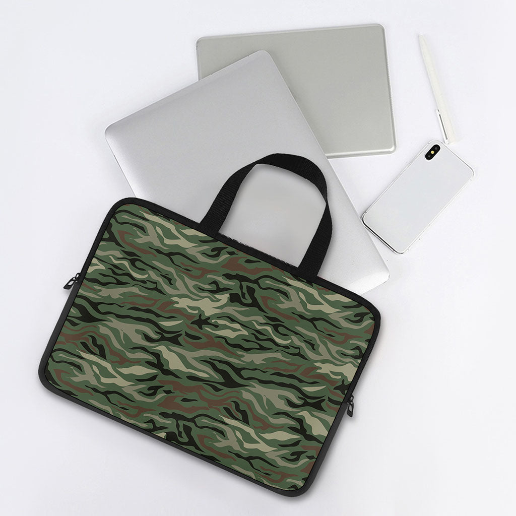 Green Camo Zebra Pattern Print Laptop Sleeve With Handle