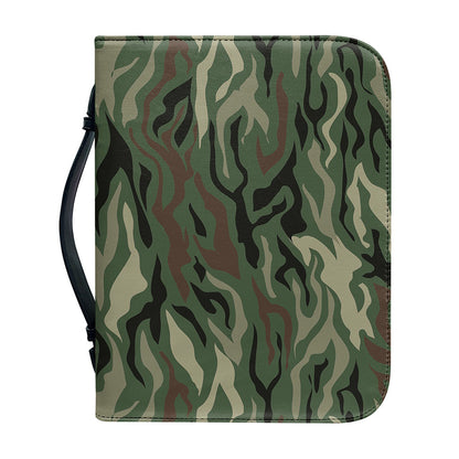 Green Camo Zebra Pattern Print Leather Bible Cover