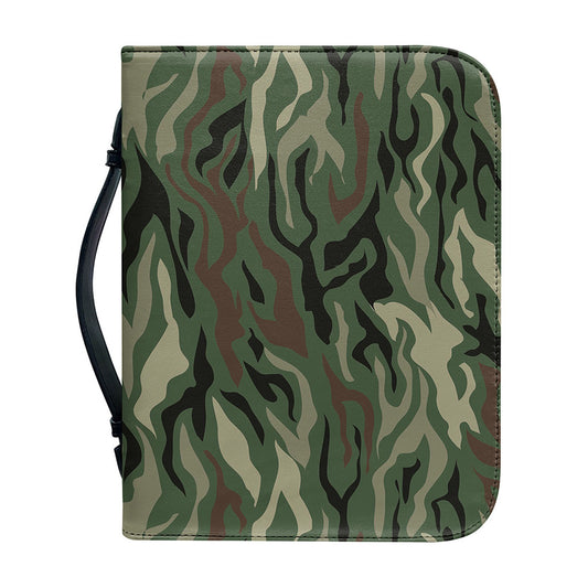 Green Camo Zebra Pattern Print Leather Bible Cover