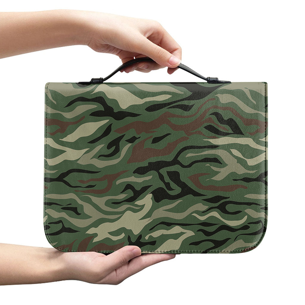 Green Camo Zebra Pattern Print Leather Bible Cover