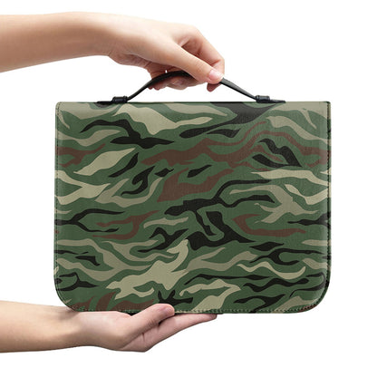 Green Camo Zebra Pattern Print Leather Bible Cover